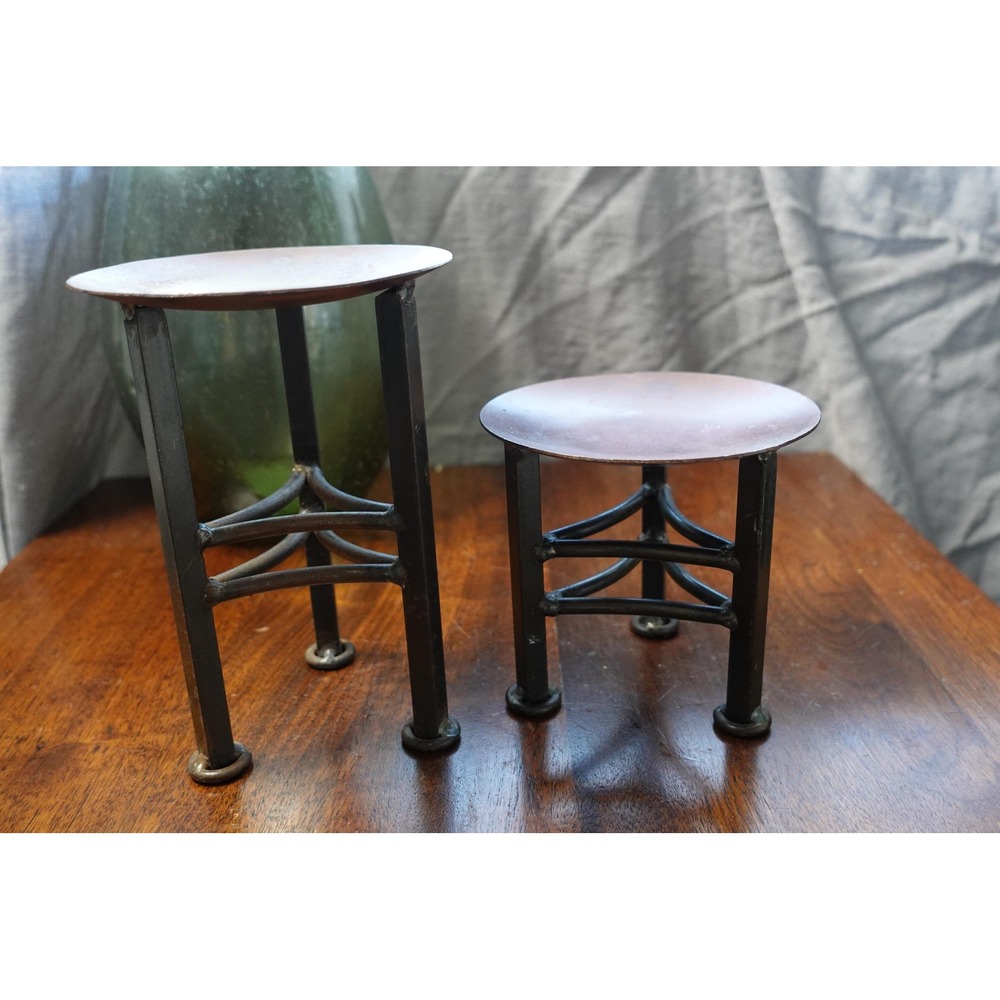 Vintage wrought iron metal brutalist candle holder asymmetrical set of 2